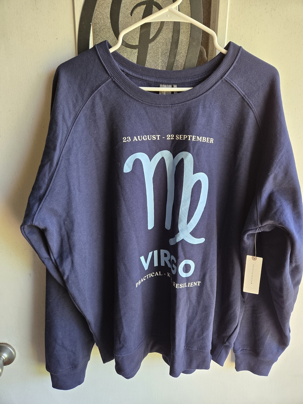 Anthropologie NWT Navy Blue Virgo Graphic Crewneck Sweatshirt